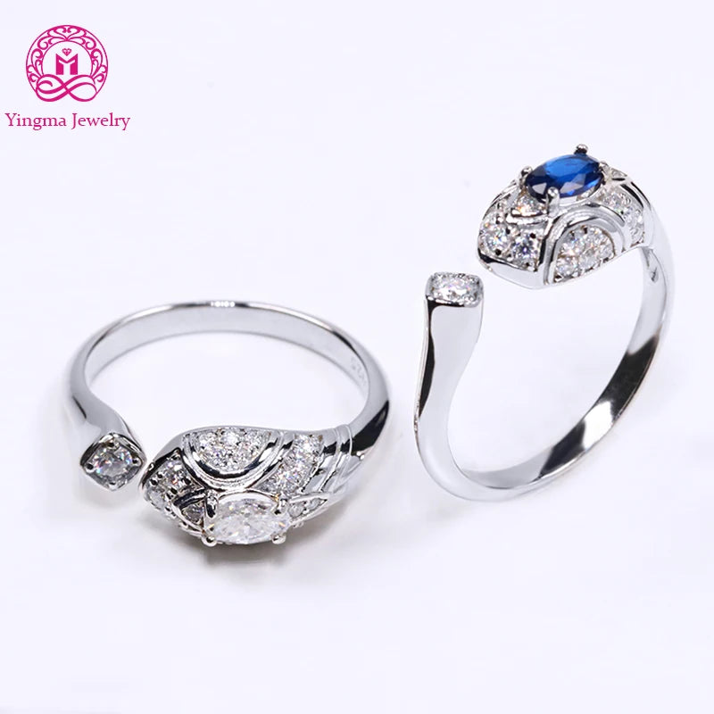Fine Women Jewelry  Lab Grown Ruby Ring Emerald Sapphire Ring 925 Sterling Silver Moissanite Open Ring for Gift