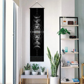 Bohemia Tassel Phase Tapestry Black White Tarot Wall Hanging Decor Lunar Eclipse Changing Sun Moon Art Tapestry for Home Bedroom