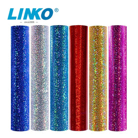 LINKO Transfer Printing Holographic Flex Htv Vinyl Rolls PVC PU Heat Transfer Film Vinyl for T-shirt Shoes Transfer Printing