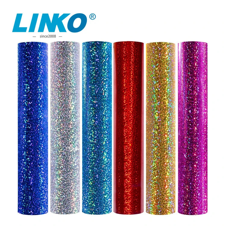 LINKO Transfer Printing Holographic Flex Htv Vinyl Rolls PVC PU Heat Transfer Film Vinyl for T-shirt Shoes Transfer Printing MegaBDM