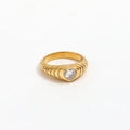 High End 18K Plain Gold Zirconia Heart Statement Croissant Dainty Rings Stainless Steel Trendy Simple Gold Plated Jewelry