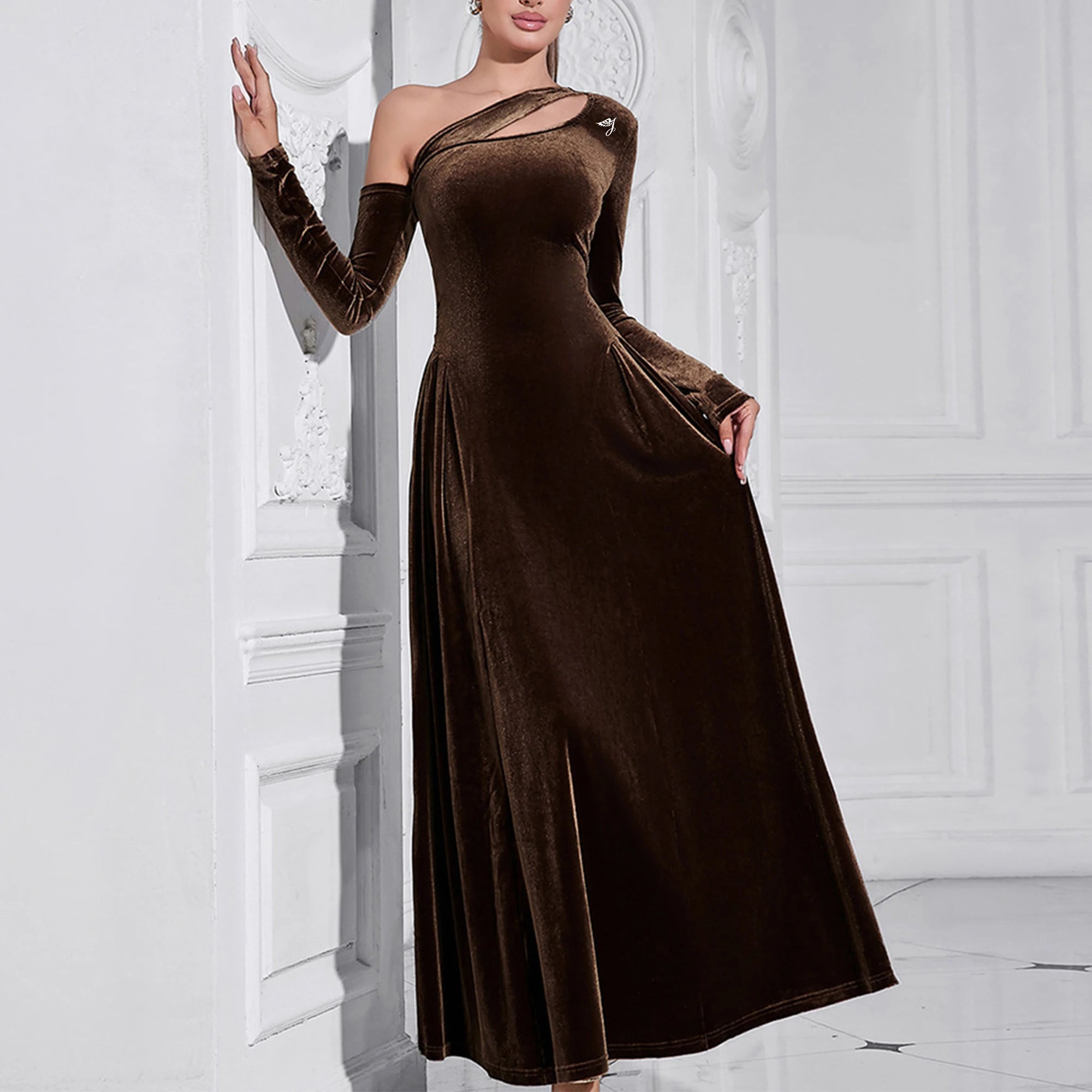 Custom Wholesale One-Shoulder Long Sleeves With High Slits Woman Diner Dress Formal Gown Women Party