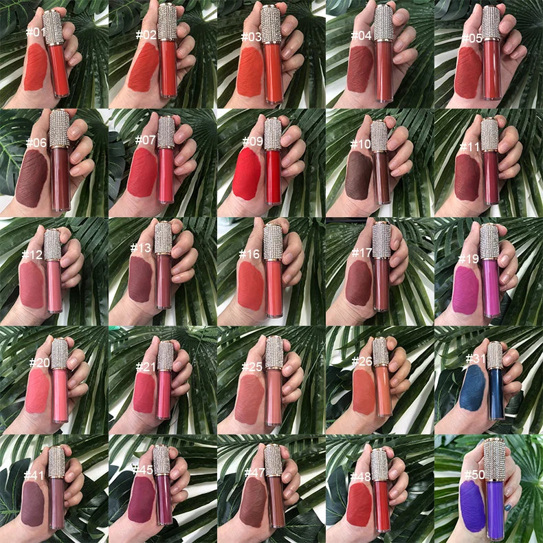 Wholesale Private Label Lipstick Makeup Diamond Lip Stick Tube With DIY Colors Waterproof Non Stick Matte Liquid Lipstick