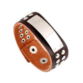 Wholesale Punk Rock Metal Rivet Genuine Leather Bracelet for Men Customizable Logo Engraved Blank Metal Plate Fashion Bangles