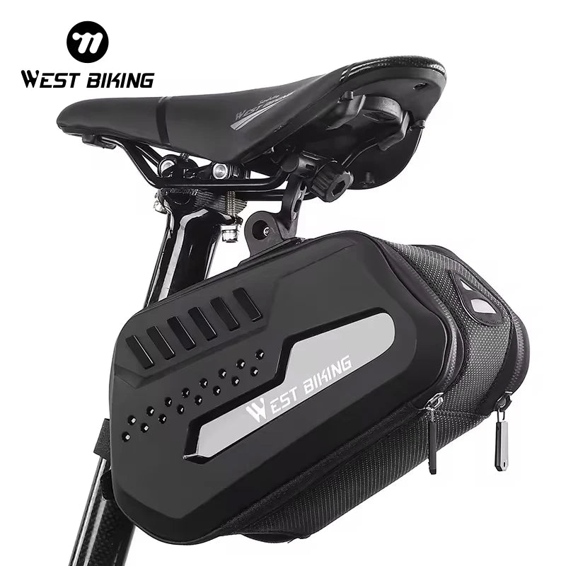 WEST BIKING 2.7L Big Capacity Bicycle Saddle Bag Waterproof TPU Shell Carry Bag with Taillight for Road Bike Travel