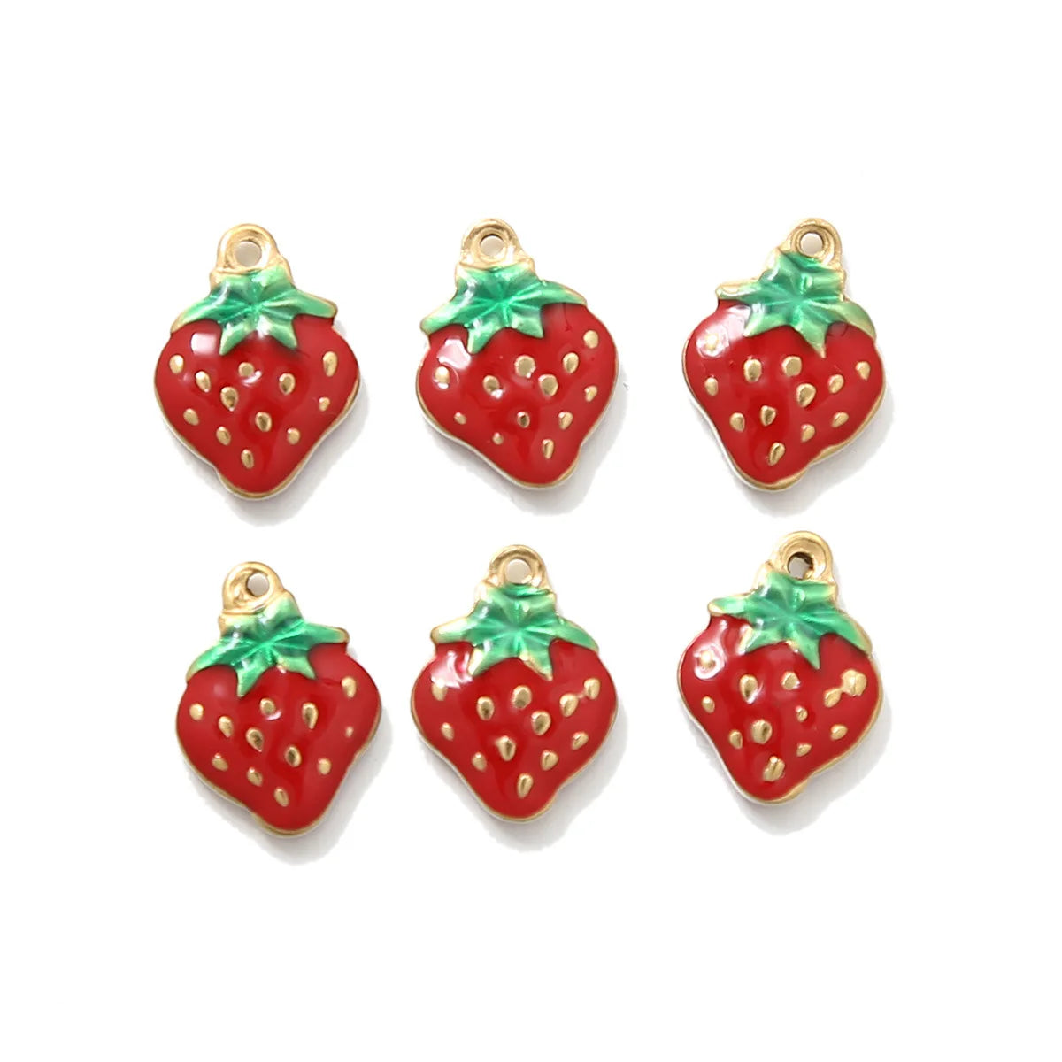 Stainless Steel Oil Dropping Strawberry Fruit Pendant Bracelet Red DIY Jewelry Accessories