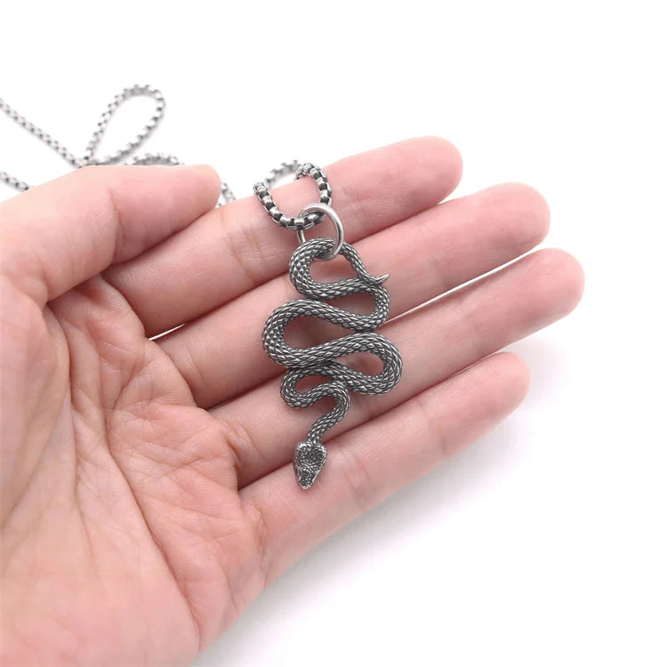 Hip Hop Jewelry Necklace Vintage Stainless Steel Snake Charm Necklaces for Women Men