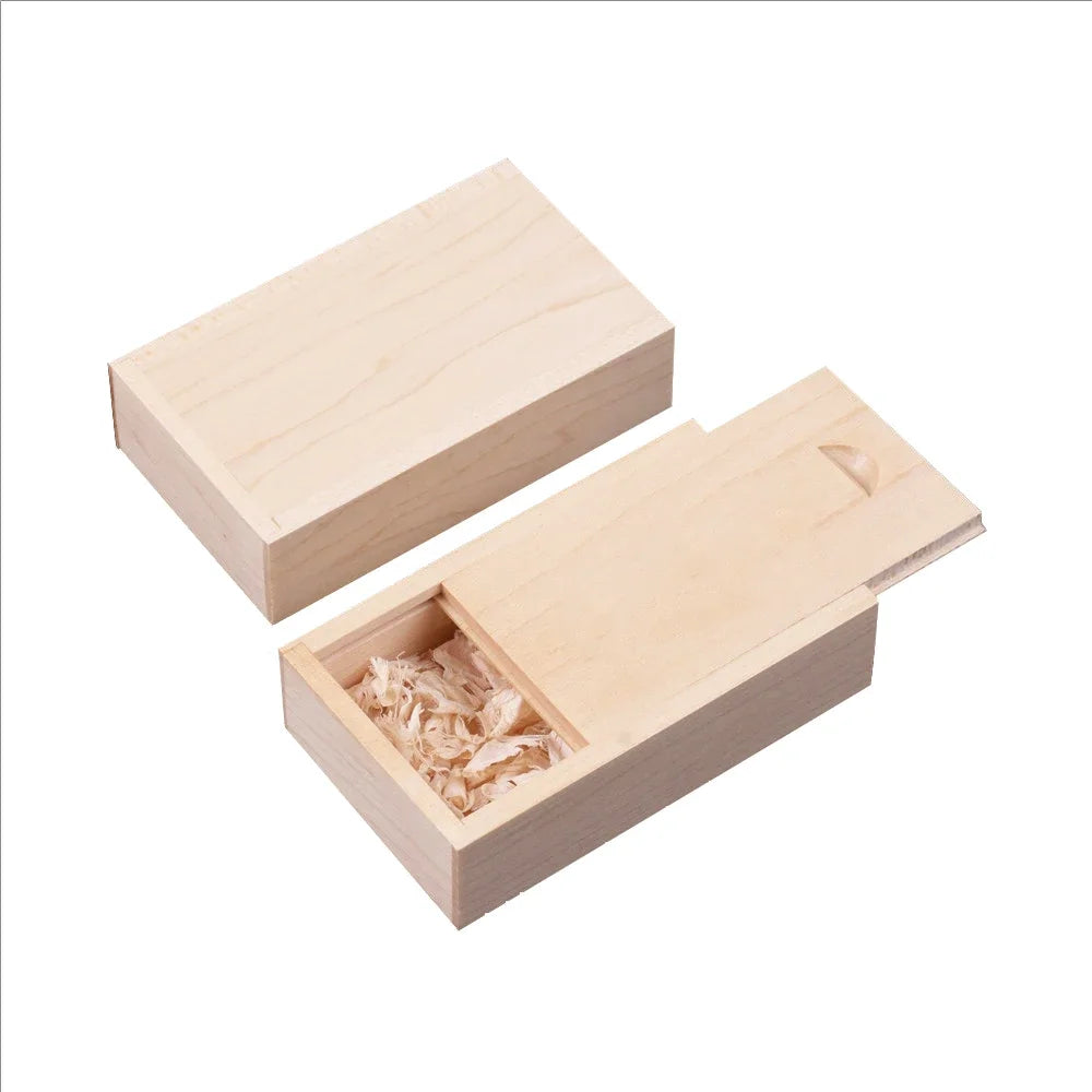 Unfinished Maple Wooden Eco-Friendly Modern Style Jewelry Box Slide Top 3.74x2.17x0.98inch for Necklaces Rings Jewels USB