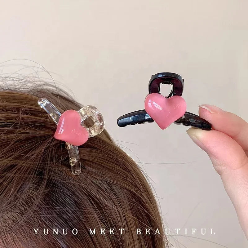 Hot New Arrival Simple Fashion Small 5CM pink Heart Clips Plastic Hairpins Baby Cute Clips for Girls Make up /Hair Accessories