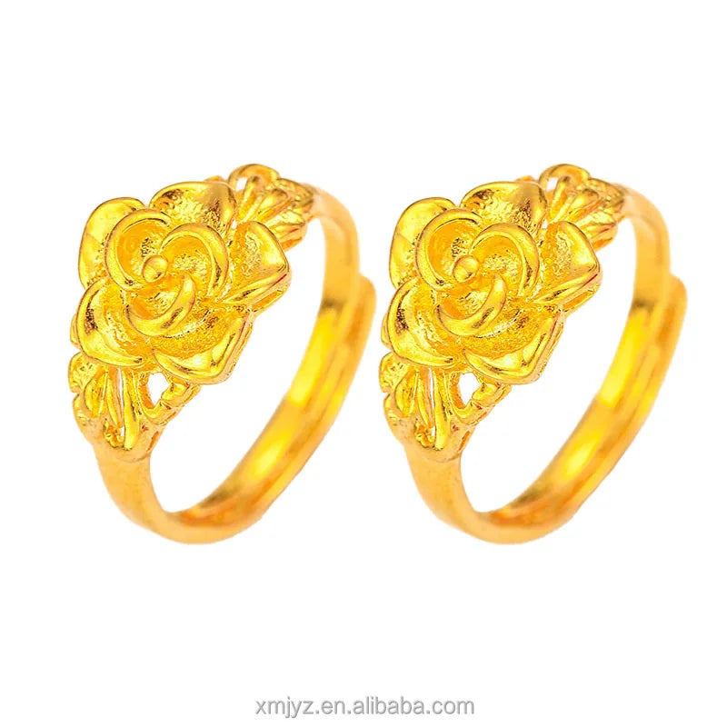 Live Broadcast Supply Hot Sale Placer Gold Rose Women's Ring Brass Gold Plated Trade Fair Cross-Border Ring