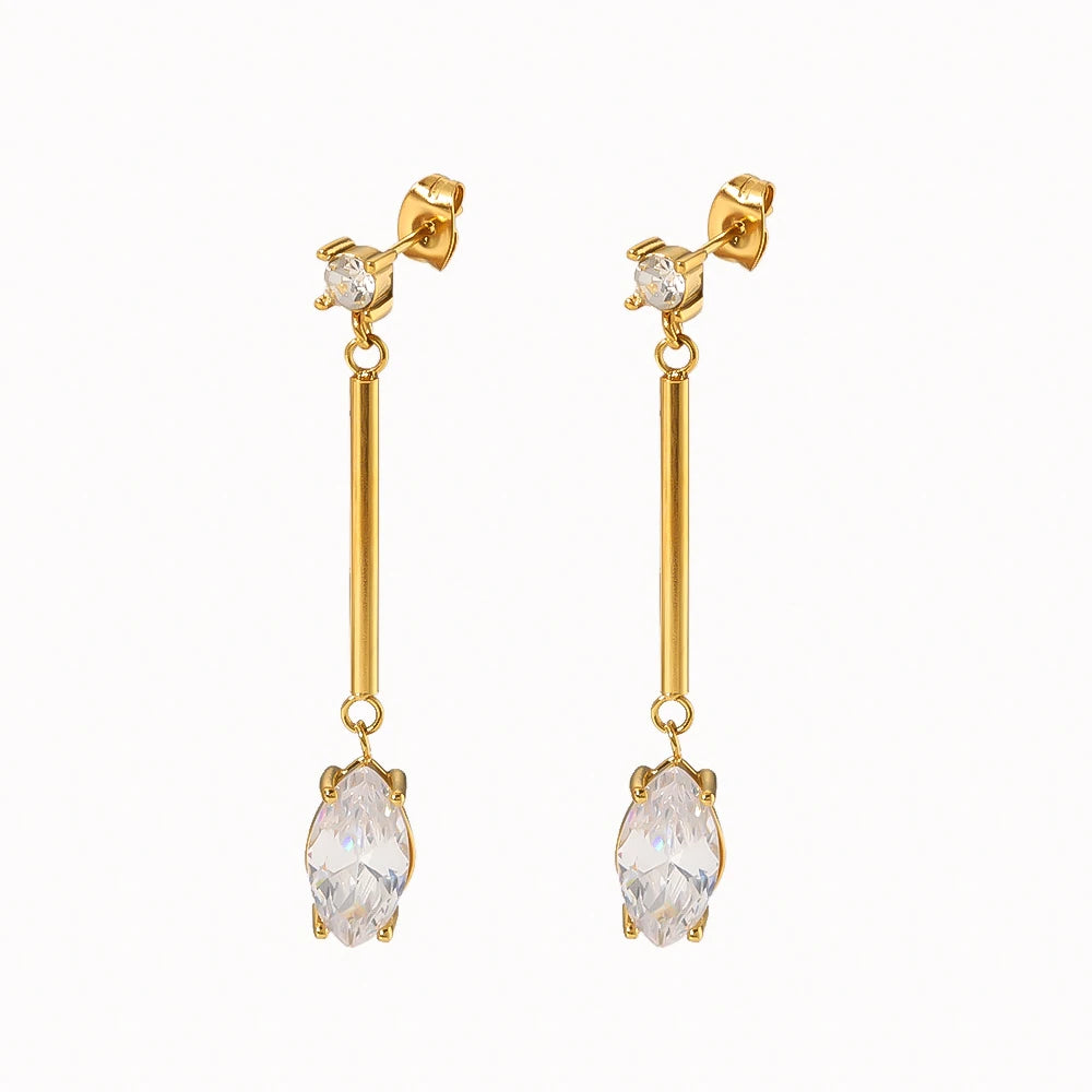 Beautiful Jewelry Stainless Steel 18k Round Marquise Zircon Drop Earrings Chain Gemstone Studs Earrings for Women