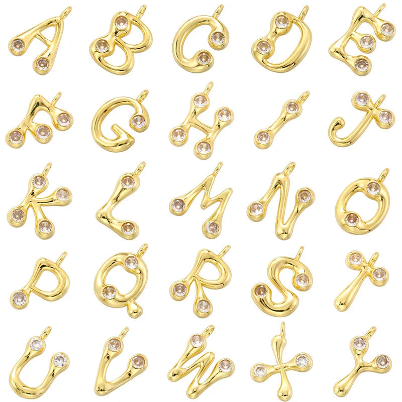 Zircon Gold Brass Children's Alphabet Charms 14K Gold Plated Trendy Gift