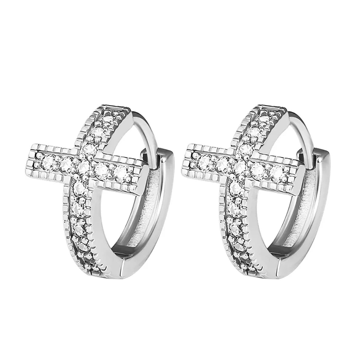 CAOSHI Exquisite Cross Shaped Full Sparkling Imitated Diamond Earring for High Quality Women Wedding Silver Plated Hoop Earrings