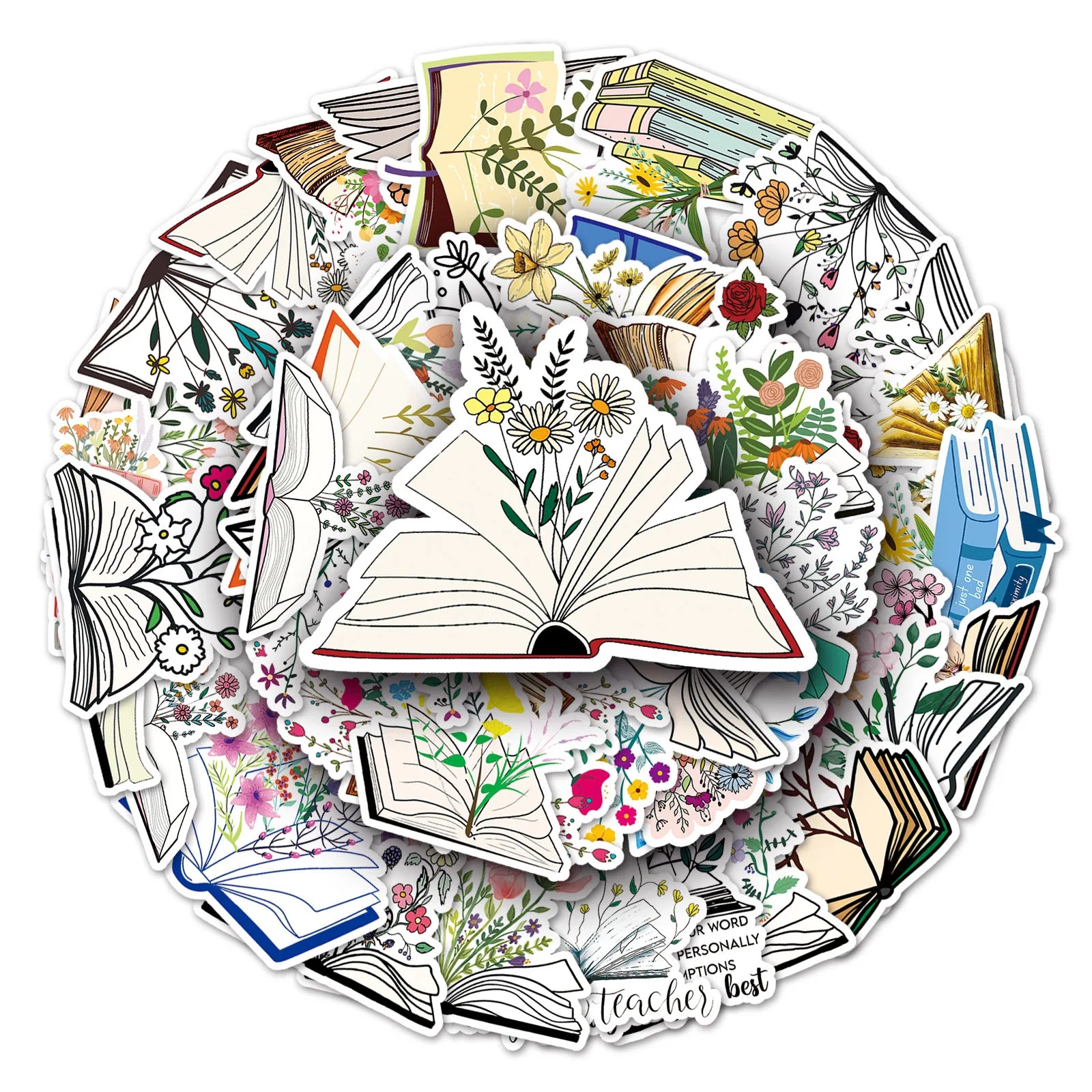 50PCS Aesthetic trendy flower art graffiti cute cartoon girly book floral sticker