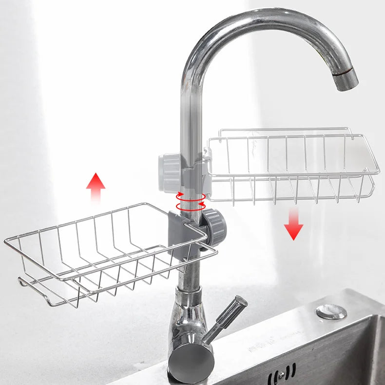 Kitchen Sink Shelf Steerable Bathroom Hanging Basket Sponge Draining Rack Stainless Steel Faucet Storage Rack