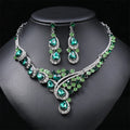 Wholesale Trendy Luxury Water Drop Leaf Diamond Crystal Gem Statement Necklace Earring Bridal Jewelry Set