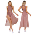 Womens Sleeveless Lyrical Dance Wear Stage Performance Costume Mesh Split Patchwork Leotard Dance Dresses