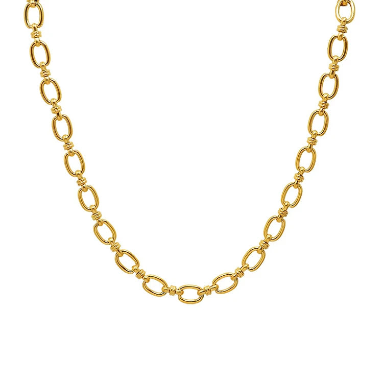 2024 Trendy Stainless Steel 18k Gold Plated Oval Link Chain Choker Statement Necklace Bracelet Set for Women Jewelry