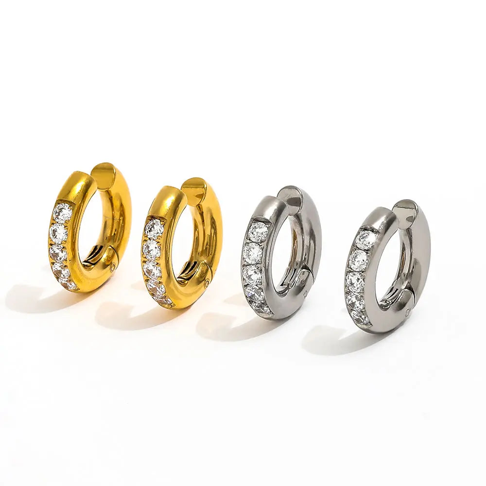 2022 Trendy Earring 18K Gold Plated Luxury Zirconia Pave Cuff Earrings Stainless Steel Jewelry Wholesale