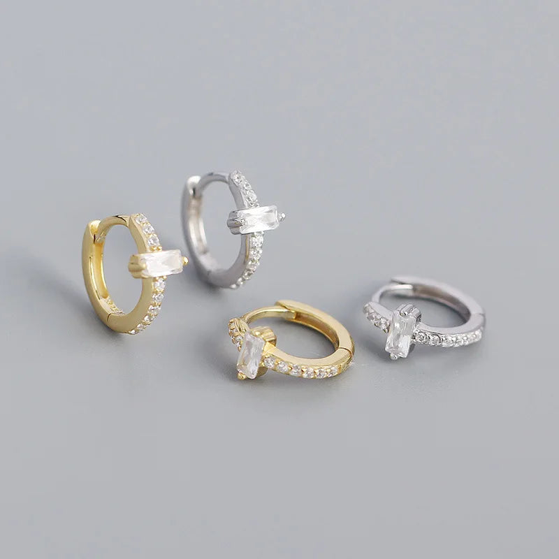 Luxury INS 925 Sterling Silver Fashion Rectangle Shape CZ Diamond Hoop Earring for Women