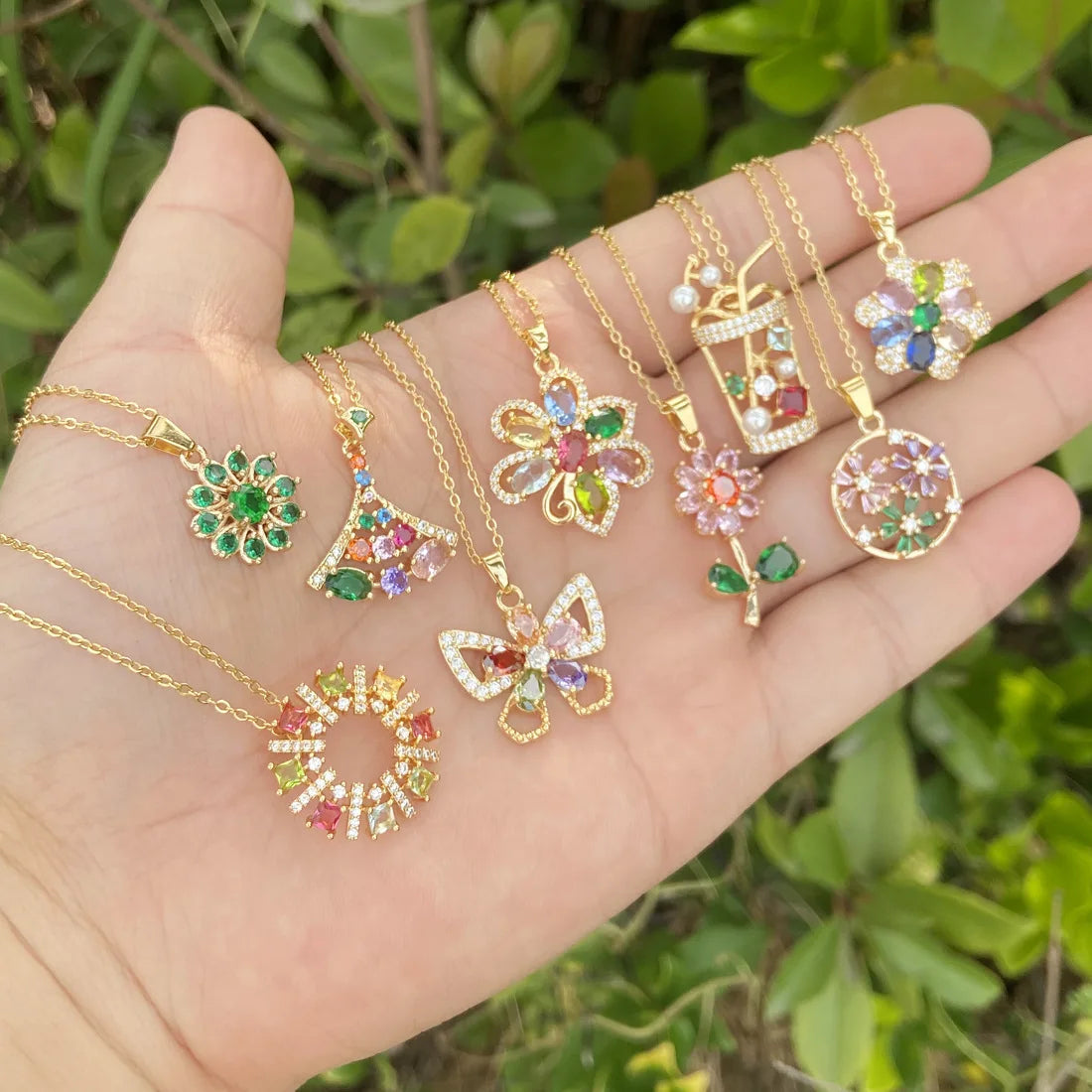 Hot Summer Colorful Zircon Necklace Small Flower Necklace Personality Exquisite Stainless Steel Butterfly Necklace to My Dauther