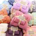 Coral Plaid Patterned Microfiber Bath Towel Set Fleece Hair Drying and Hand Swimming Towels Woven Techniques for Bathroom Use