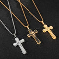 Zhongzhe Jewelry Custom Three-dimensional Three-tiered Cross Pendant Necklace DIY logo Stainless Steel Necklace for Man