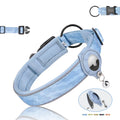 Multicolor Solid Reflective Padded Luxury Elegant Nylon AirTag Dog Collar with Detachable Leather Airtag Holder Case