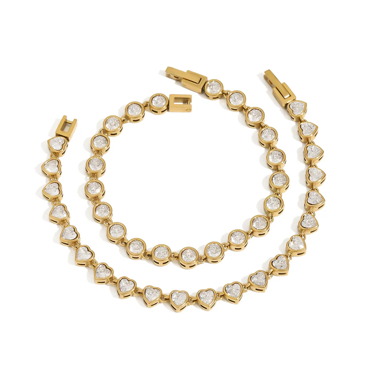 N&S Adjustable 18K Gold Stainless Steel Heart Tennis Bracelet Dainty Sporty Romantic White Zircon Jewelry for Women