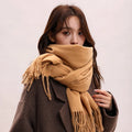 2025 Advanced Sense All-Match Shawl New Solid Grey Black Dot Pattern Korean Style Winter Scarf Polyester for Men Women Adult