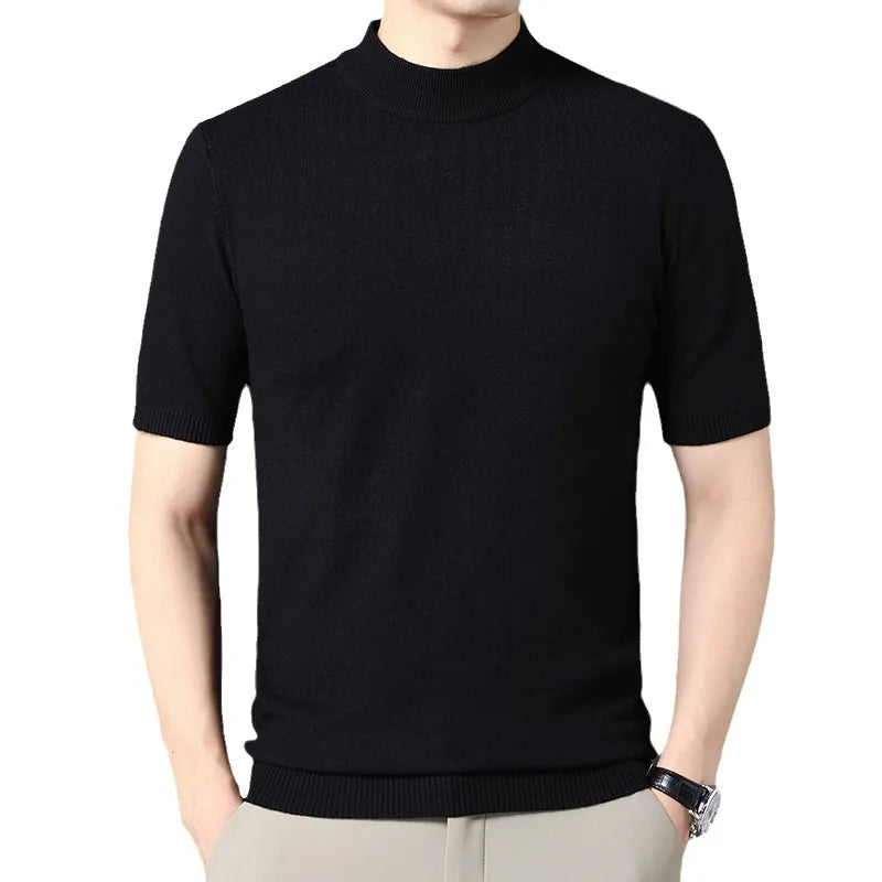Cross-Border Men's Casual Summer Short-Sleeved Sweater Blank Middle-Aged Leisure Half-Sleeved Knitted T-Shirt Foreign Trade