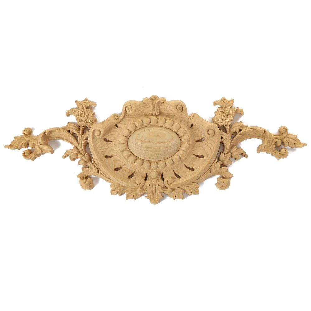 Natural Wooden Carving Applique Onlays Solid Wood French European Style Wall Panel Carved Parts Background Wall Living Room