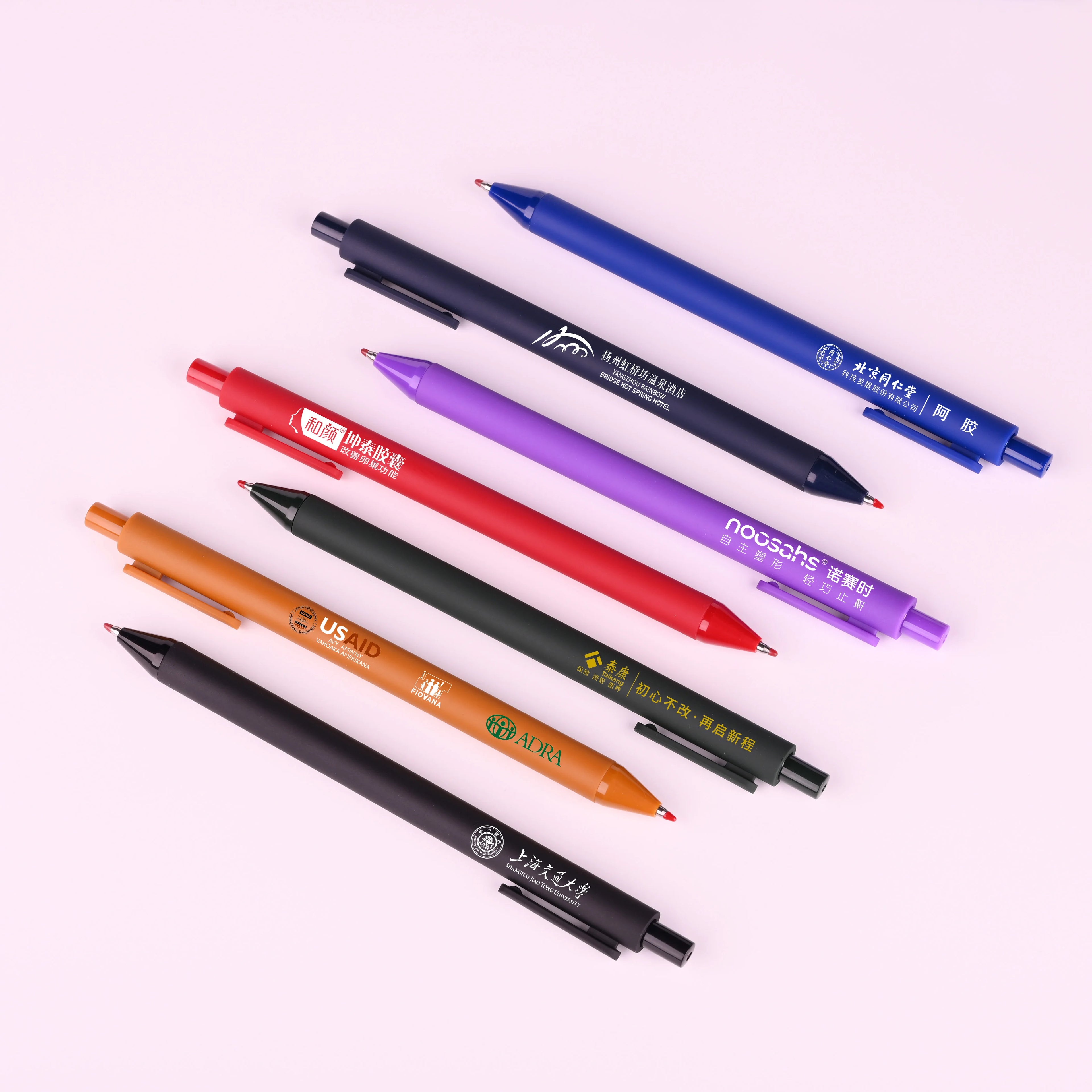 Cheap Multicolored Rubber Coated Plastic Sports Ballpoint Pens OEM Retractable Custom Printed Logo Promotional Pens Black/Blue