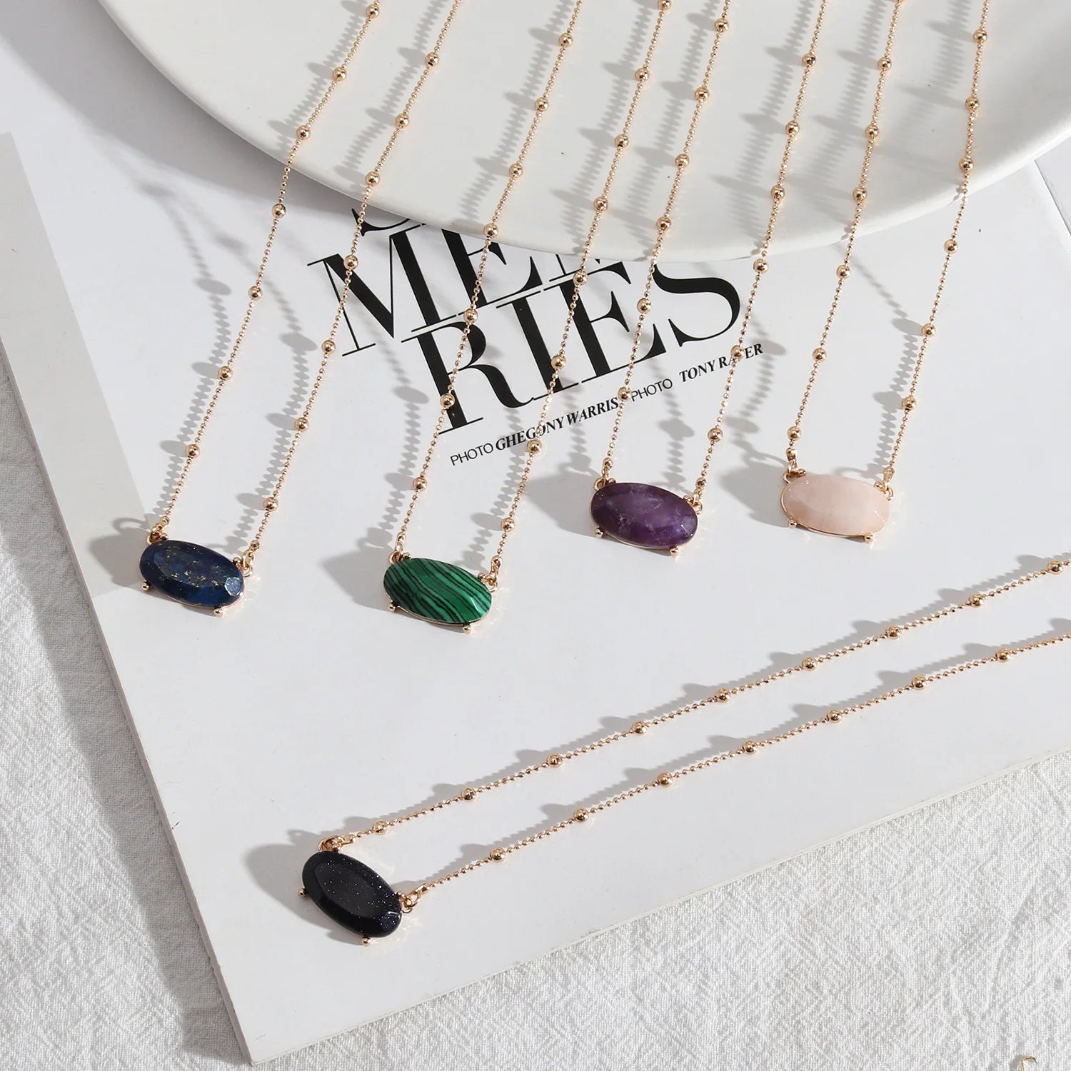 Exquisite Sweet Dainty Rectangle Round Square Triangle Geometric Natural Gem Stone Healing Crystal Necklace Women Girls