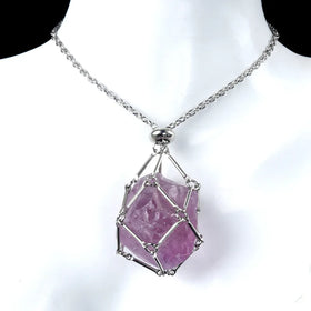18k Gold Plated Stainless Steel Net Bag Natural Healing Raw Crystal Stone Pendant Necklace Gemstone for Women and Men