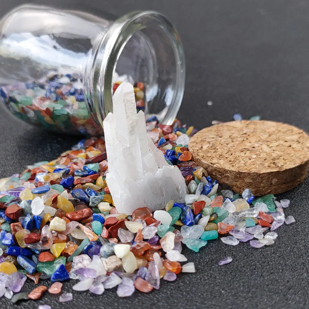 Natural Colorful Gravel Chakras Wishing Bottle Irregular White Crystal Cluster Drifting Bottle
