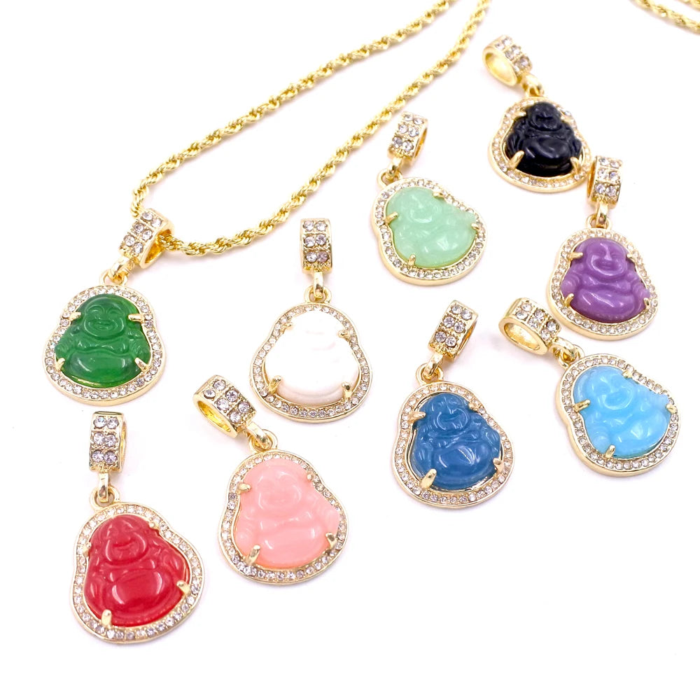 Duyizhao Wholesale Custom Alloy Multicolor Buddah Laughing Charm Twist Chain Rope Jade Buddha Necklace Pendant Jewelry