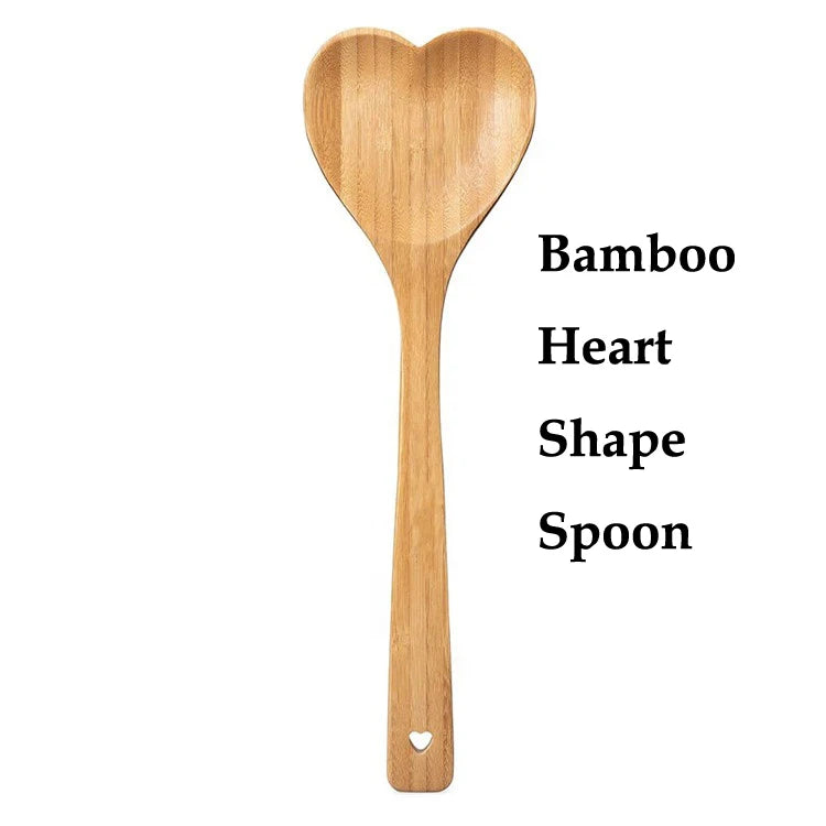Heart Shape Eco-Friendly Chinese Bamboo Wooden Long Handle Soup Serving Mixing Spoon for Cooking