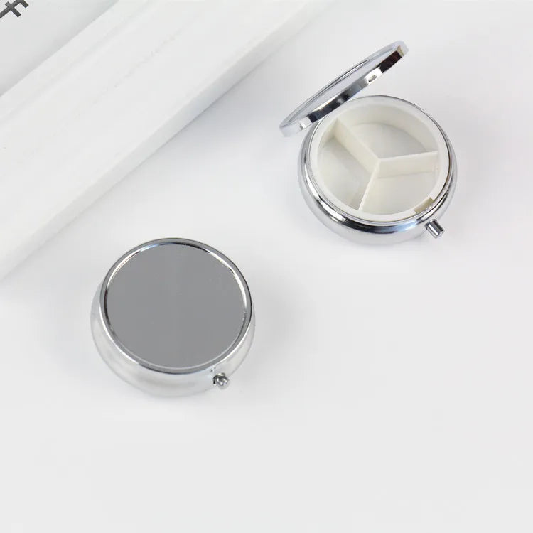 Wholesale Custom Elegant Metal Round Silver Tablet Pill Boxes Holder Medicine Earrings Storage Case Small Tin Box