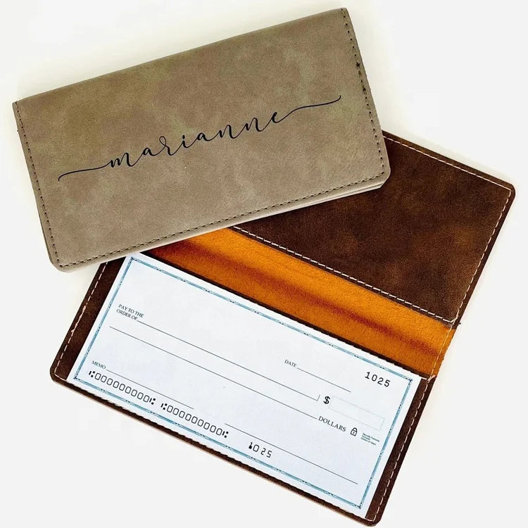 Fashion Portable Leatherette Checkbook Wallet Holder Personalized Customize Logo PU Leather Checkbook Covers