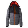 European Jackets Black and Gray Block Hooded Puffer Coat
