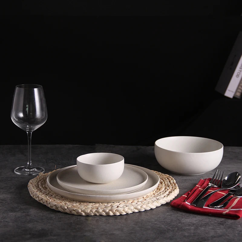 Porcelain White with Black Spot Glaze Medical Stone Dinnerplate Sets Ceramic Dinnerware Set of 4 for Parties of 9