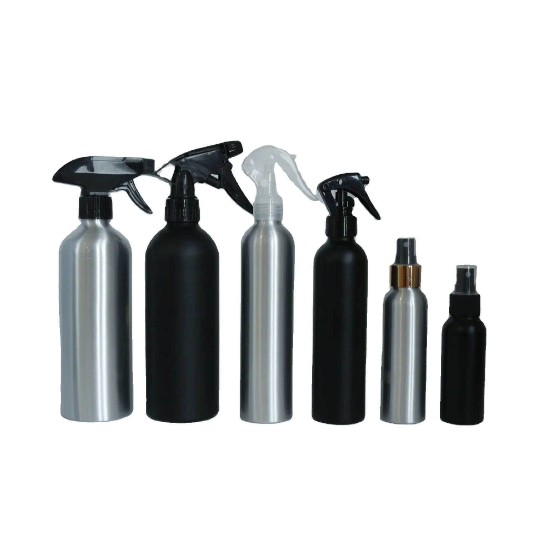 Cosmetic Soap Shampoo Liquid Packaging Aluminum Trigger Spray Bottle 30ml 50ml 100ml 200ml 250ml 500ml Black Silver