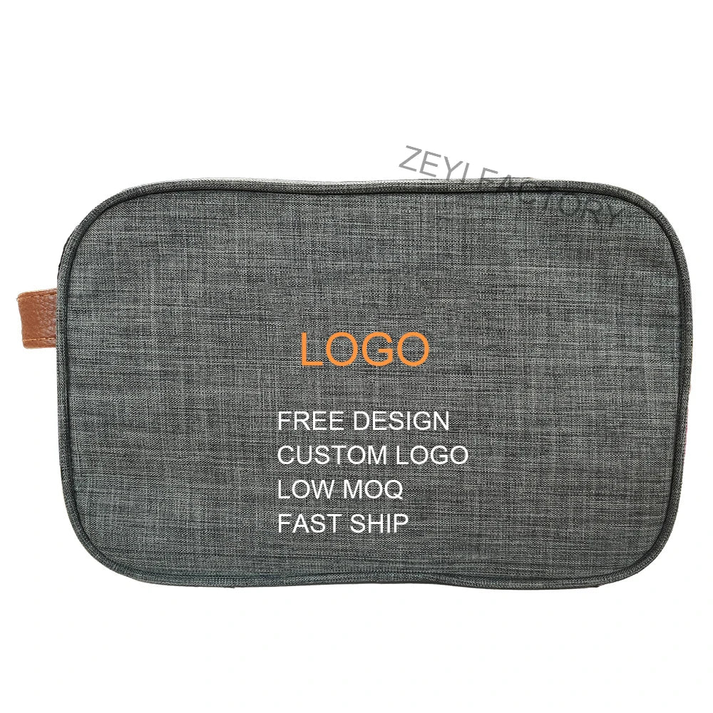Custom Logo Personalized Eco-Friendly Canvas Toiletry Bag Handle Pattern-Reusable Travel Makeup Storage Gift for Women Bathroom