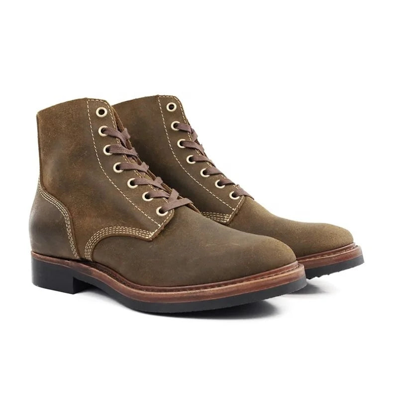 Goodyear Unisex Genuine Leather Cowboy Boots Winter Lace-Up Western Style Motocross Hunting Shoes Men's Women's Spring Autumn