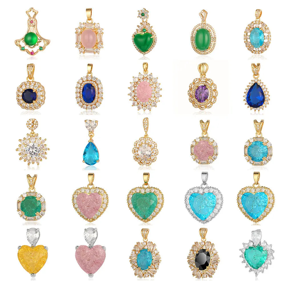 Beimai OEM Accessories Deluxe Heart Zircon Vintage Water Drop Oval Square Gem Necklace Pendant Charms for Jewelry Making
