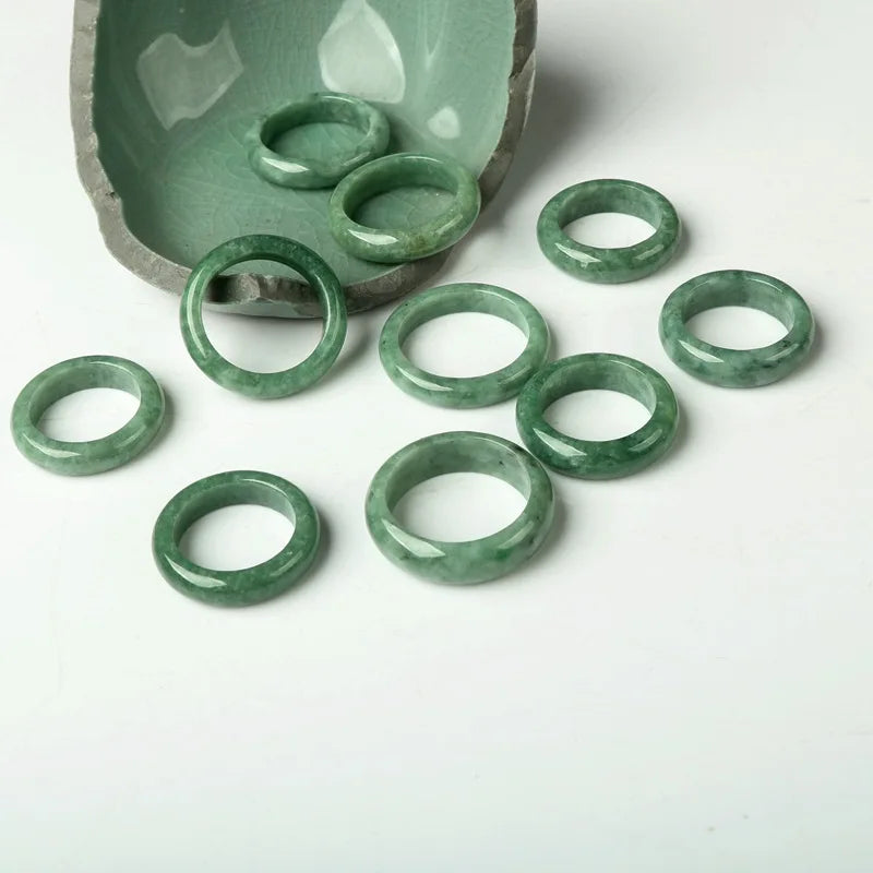 Unisex Simple Band Jadeite Ring Natural Green Jade Gemstone Jewelry with Custom Logo Polished Feng Shui Style