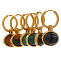 JINYOU 816 Stainless Steel 18k Gold Plated Luxury Classic Round Tiger Agate Green Natural Stone Drop Hoop Earrings for Women