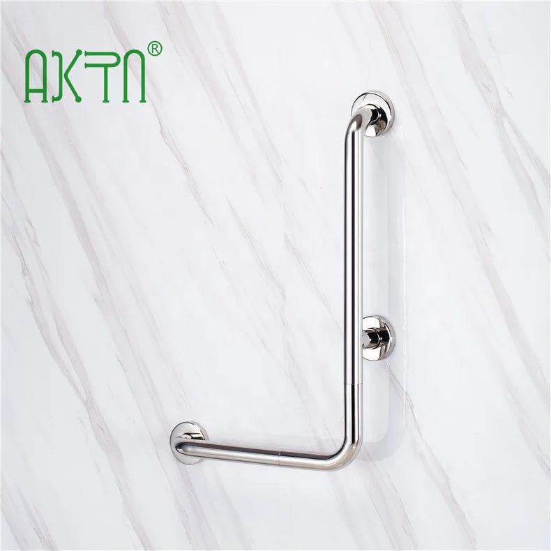 Hotel Elderly SUS304 Stainless Steel Bathroom Grab Bars Wall Mounted L Shape Toilet Handicap Rails Angle Shower Grab Bar
