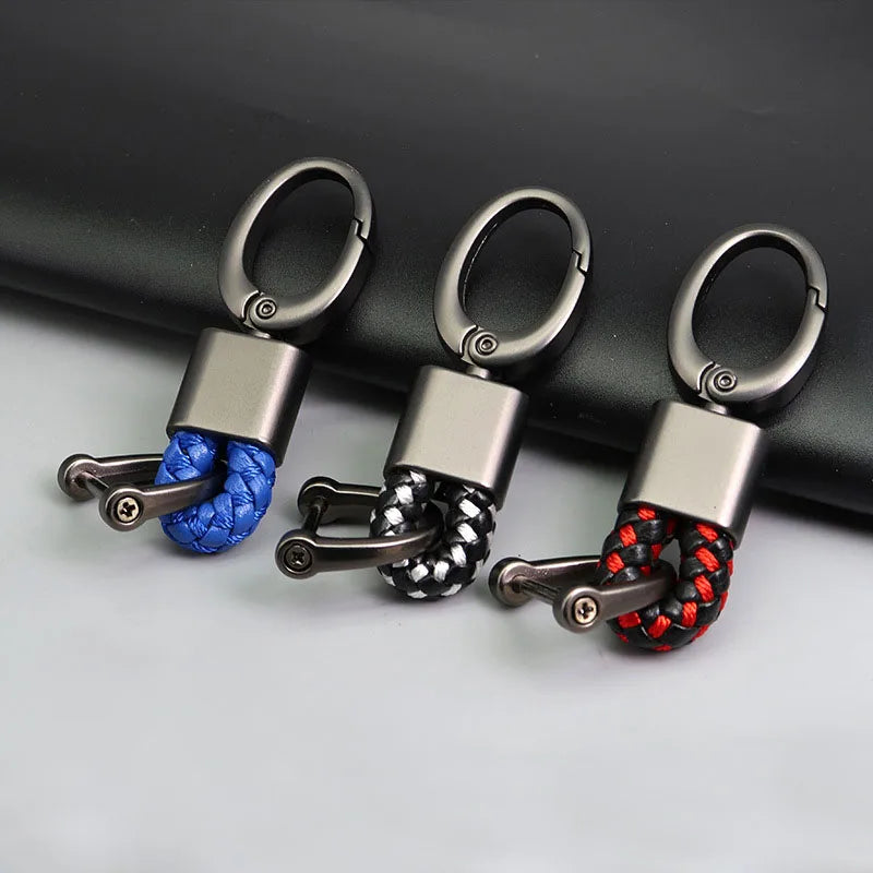 Best Selling Custom Logo Car Metal Keychain Hand Braided Leather Rope Fashion Wholesale Keychains
